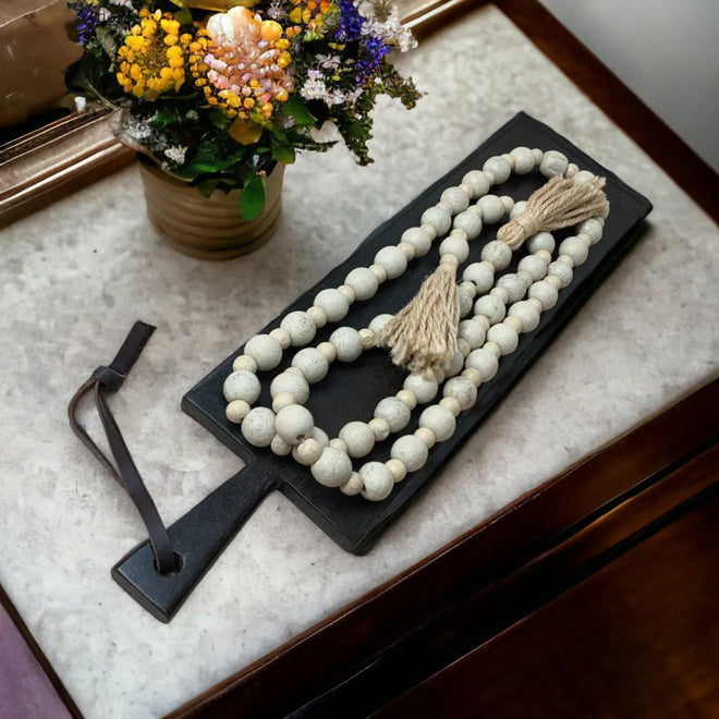 90" Wooden Bead Garland - Whitewash | Farmhouse World