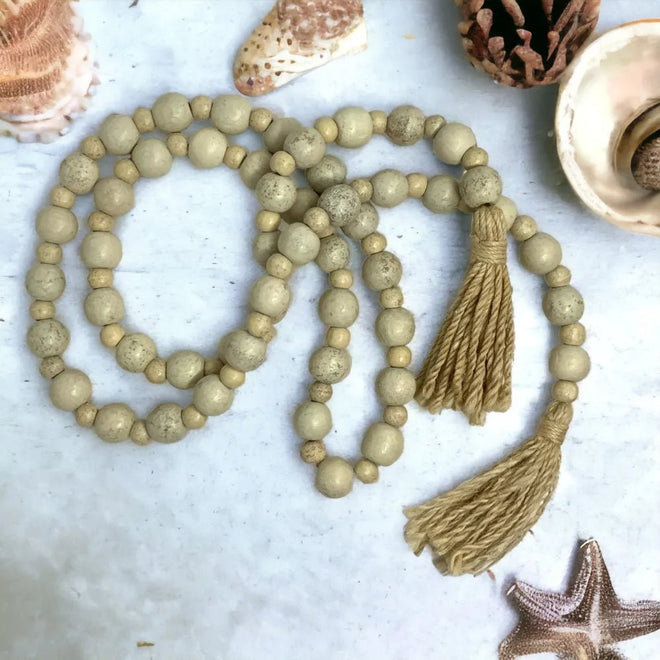 90" Wooden Bead Garland - Whitewash | Farmhouse World