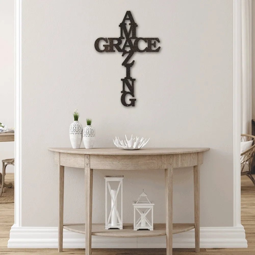 Amazing Grace Cross Metal Sign | Farmhouse World