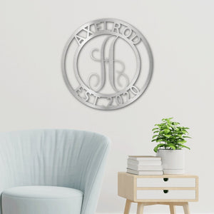 Established Family Name Metal Sign with Monogrammed Initial - Round | Farmhouse World