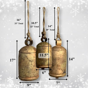 Rustic oversized metal Christmas bells farmhouse porch holiday decor