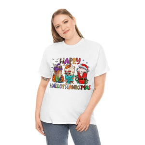 Funny Happy Hallothanksmas Coffee Lover Western Tee | Farmhouse World