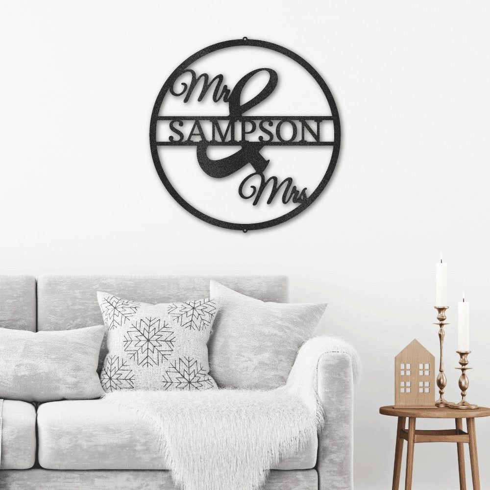 Personalized Mr and Mrs Round Monogram Metal Sign | Farmhouse World