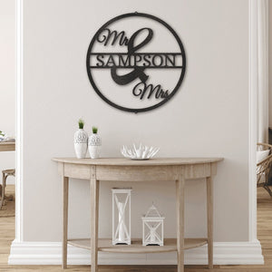 Personalized Mr and Mrs Round Monogram Metal Sign | Farmhouse World