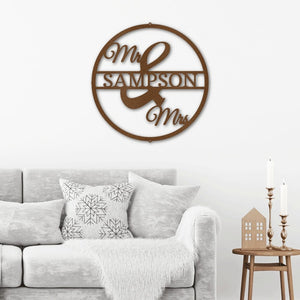 Personalized Mr and Mrs Round Monogram Metal Sign | Farmhouse World