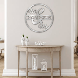 Personalized Mr and Mrs Round Monogram Metal Sign | Farmhouse World