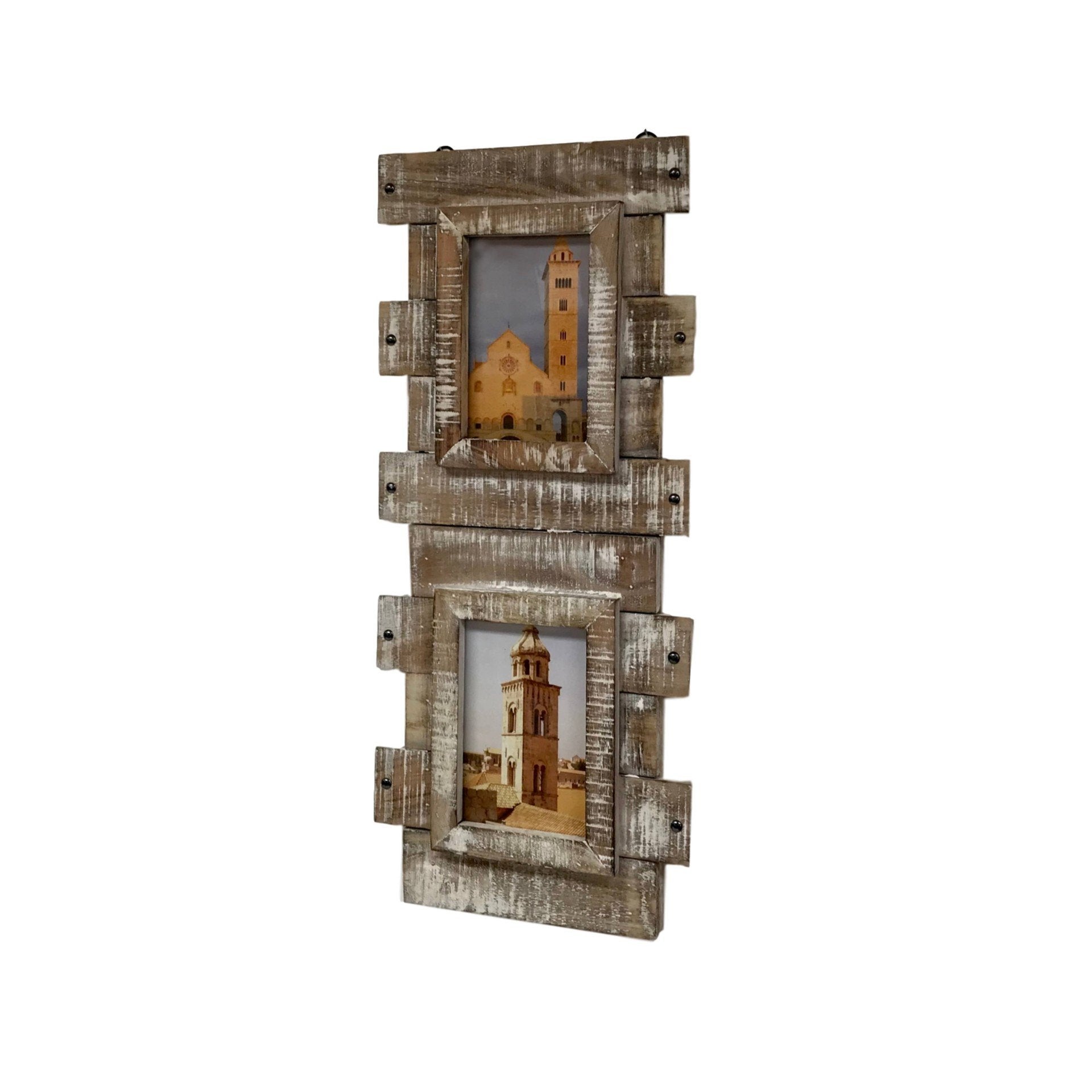 Reclaimed Wood Double 5x7 Wall Photo Frame - White-washed Finish | Farmhouse World