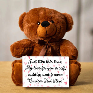 Soft brown teddy bear gift for girlfriend with romantic canvas card