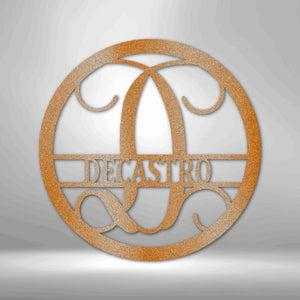 Round Monogram Vine Metal Sign with Initial and Family Name | Farmhouse World