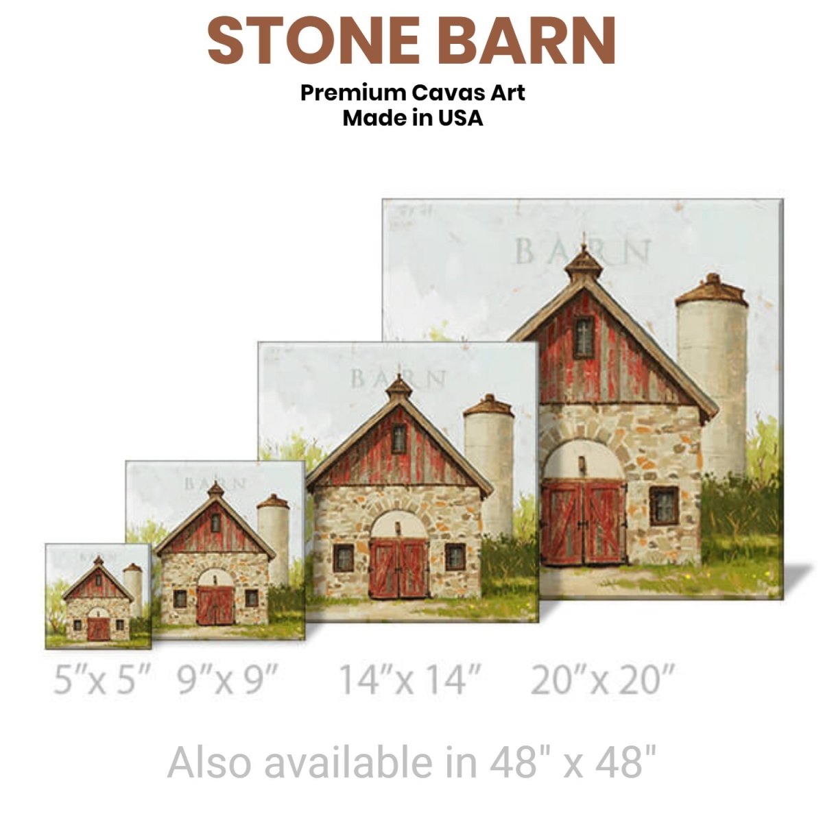 Stone Barn Gallery Wrapped Canvas Wall Art - 5" to 48" Sizes | Farmhouse World