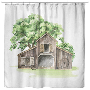 Watercolor Barn Shower Curtain | Farmhouse World