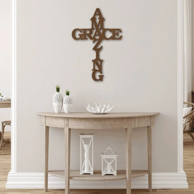 Amazing Grace Cross Metal Sign | Farmhouse World
