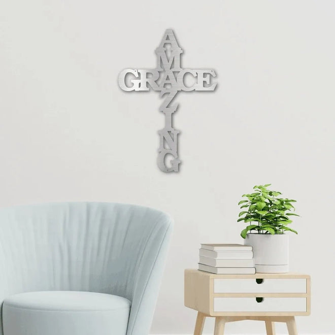 Amazing Grace Cross Metal Sign | Farmhouse World