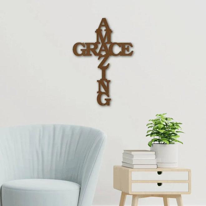 Amazing Grace Cross Metal Sign | Farmhouse World
