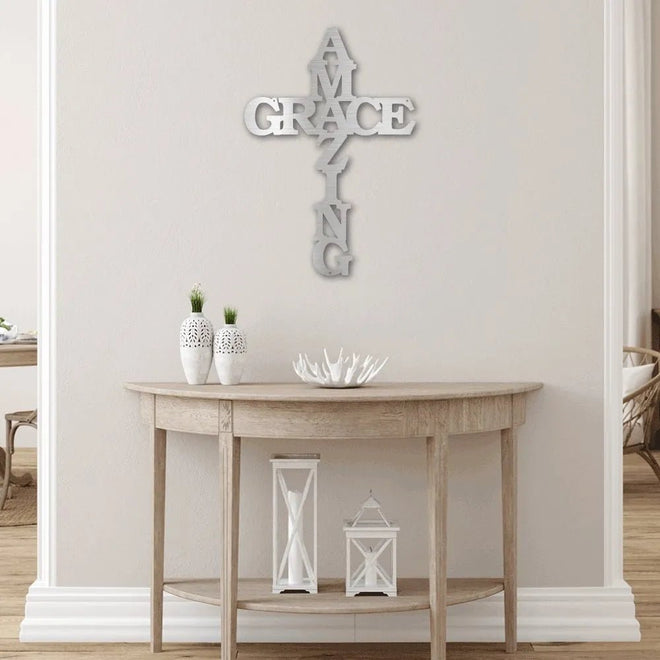 Amazing Grace Cross Metal Sign | Farmhouse World