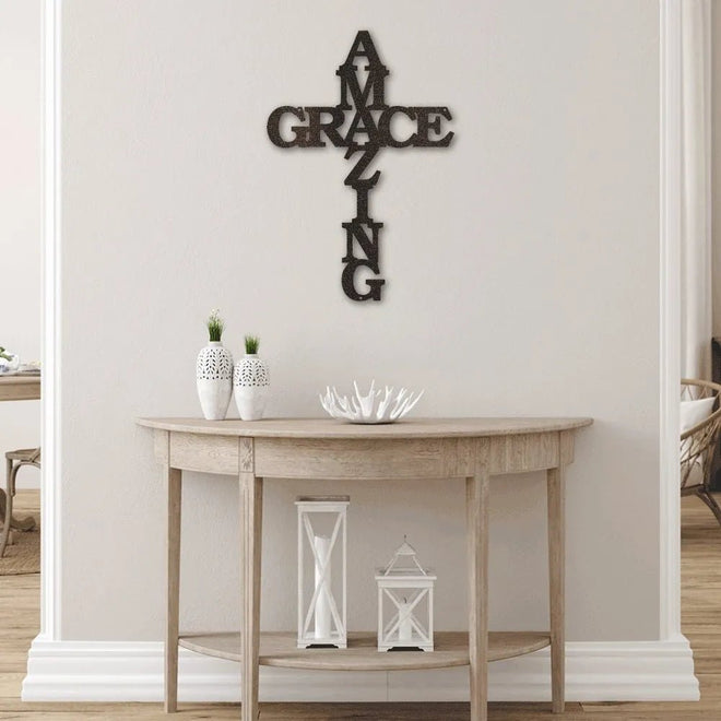 Amazing Grace Cross Metal Sign | Farmhouse World