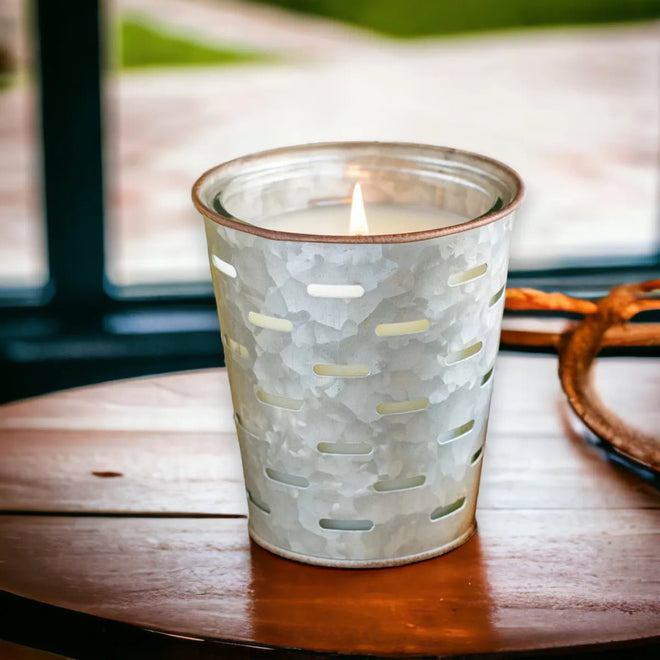 Back Porch Olive Bucket Candle | Farmhouse World