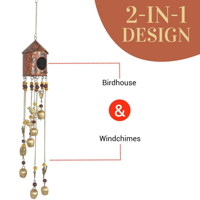 Birdhouse Wind Chimes - Orange | Farmhouse World