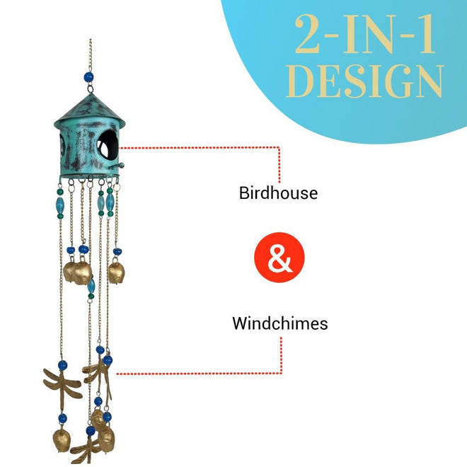 Birdhouse Wind Chimes - Turquoise | Farmhouse World