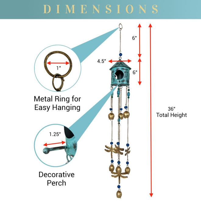 Birdhouse Wind Chimes - Turquoise | Farmhouse World