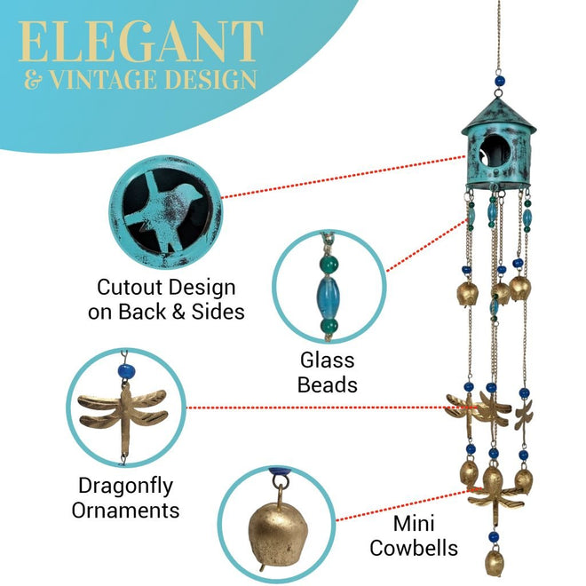 Birdhouse Wind Chimes - Turquoise | Farmhouse World