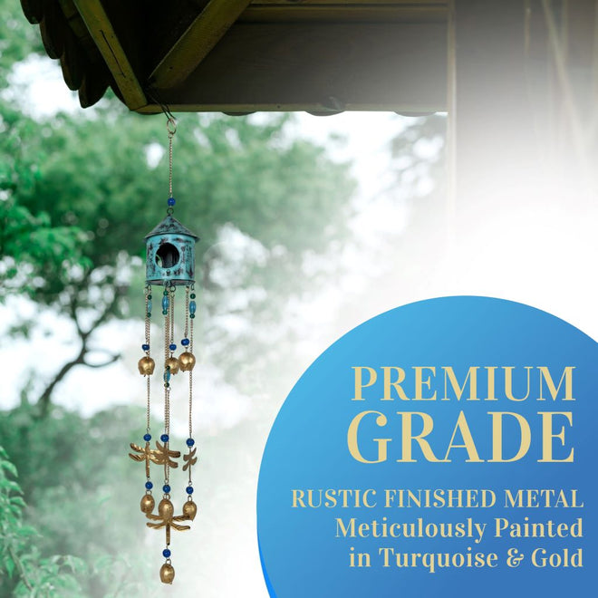Birdhouse Wind Chimes - Turquoise | Farmhouse World