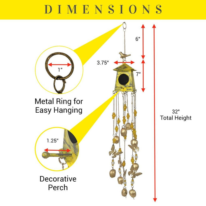 Birdhouse Wind Chimes - Yellow | Farmhouse World