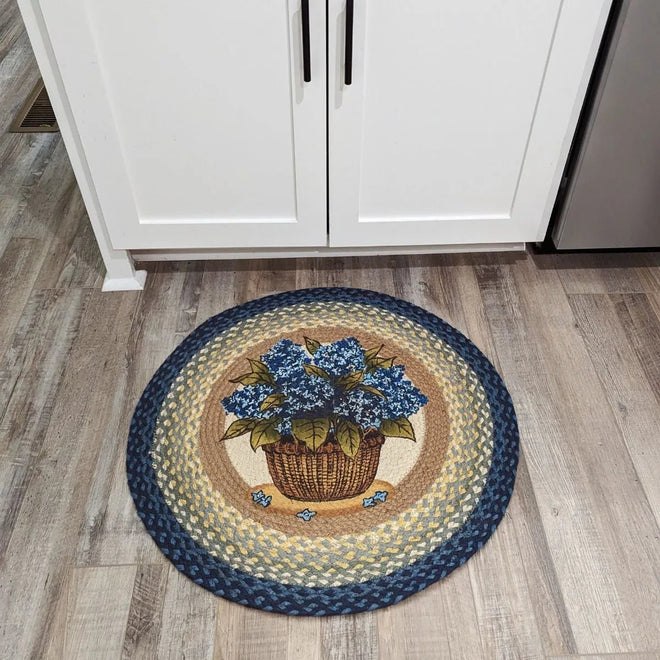 Blue Hydrangea Round Rug | Farmhouse World