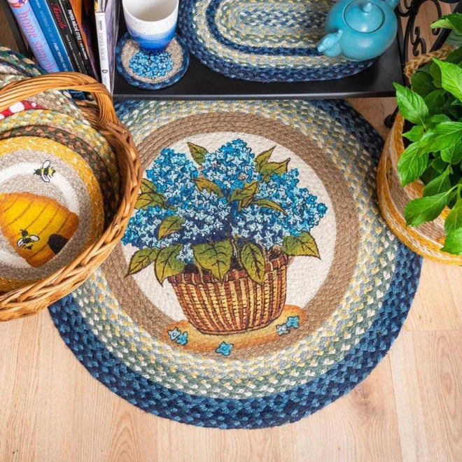 Blue Hydrangea Round Rug | Farmhouse World