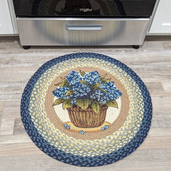 Blue Hydrangea Round Rug | Farmhouse World