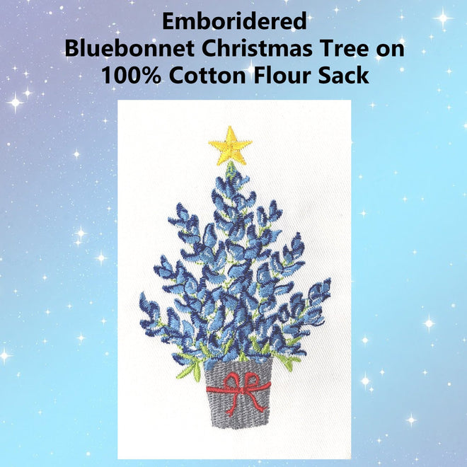 Bluebonnet Christmas Tree Emboridered Kitchen Tea Towel - Perfect Texas Christmas Gift | Farmhouse World