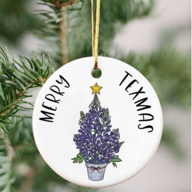 Bluebonnet Merry Texmas Christmas Ornament Ceramic | Farmhouse World