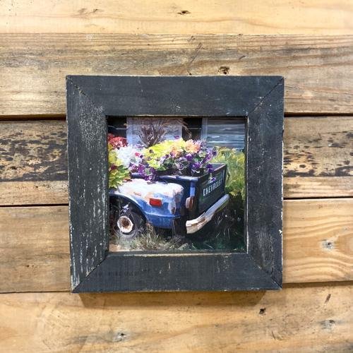 Chevy Flower Truck Bed Print Framed in Reclaimed Barnwood 8" | Farmhouse World
