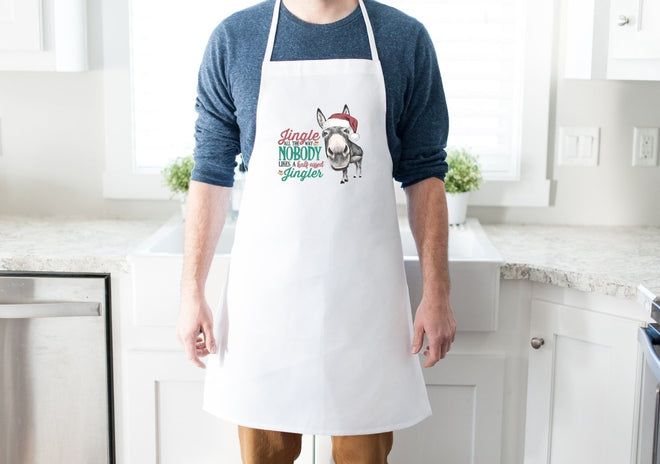 Christmas Apron Funny Saying - Jingle All The Way, Nobody Likes a Half Assed Jingler | Farmhouse World