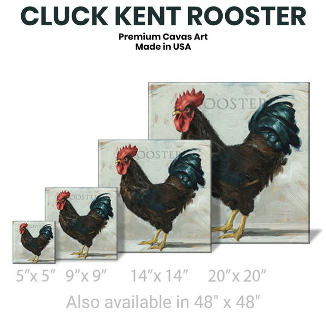 Cluck Kent Rooster Gallery Wrapped Canvas Wall Art - 5" to 48" Sizes | Farmhouse World
