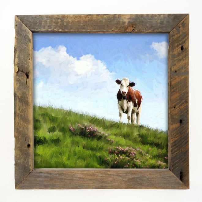 Cow in Pasture Print Framed in Reclaimed Barnwood 14" | Farmhouse World