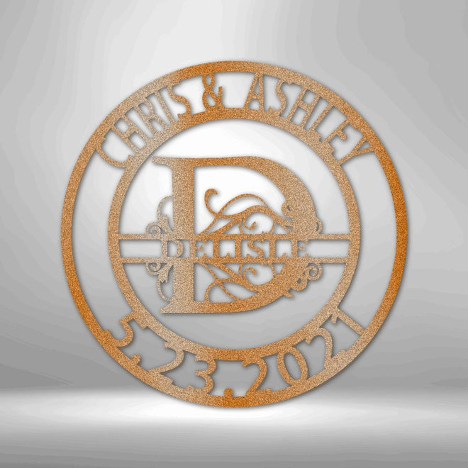 Elaborate Split Letter Family Name - Steel Sign | Farmhouse World