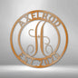 Established Family Name Metal Sign with Monogrammed Initial - Round | Farmhouse World