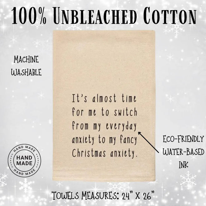 Fancy Christmas Anxiety - Funny Christmas Tea Towel | Farmhouse World