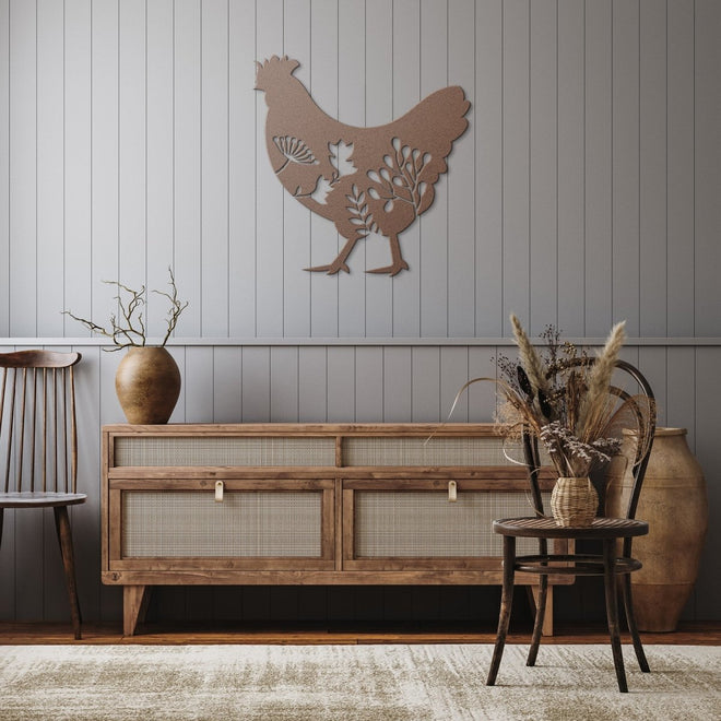 Floral Chicken Metal Sign | Farmhouse World