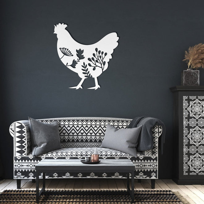 Floral Chicken Metal Sign | Farmhouse World