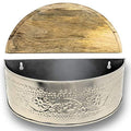 Floral Embossed Metal Floating Wall Shelves with Hidden Compartment and Solid Natural Mango Wood Tops | Farmhouse World