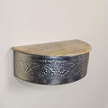 Floral Embossed Metal Floating Wall Shelves with Hidden Compartment and Solid Natural Mango Wood Tops | Farmhouse World