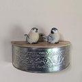 Floral Embossed Metal Floating Wall Shelves with Hidden Compartment and Solid Natural Mango Wood Tops | Farmhouse World