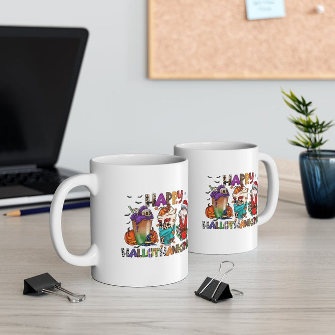 Funny Happy Hallothanksmas Coffee Lover Mug White 11oz | Farmhouse World