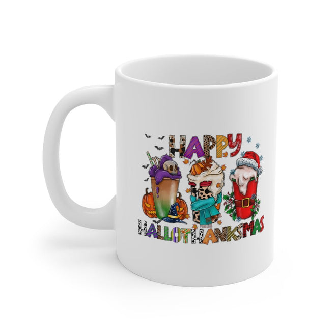 Funny Happy Hallothanksmas Coffee Lover Mug White 11oz | Farmhouse World