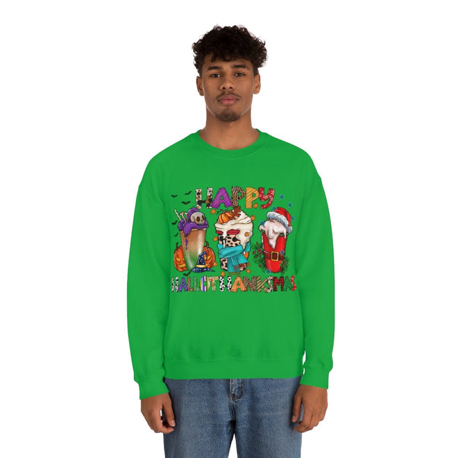 Funny Happy Hallothanksmas Coffee Lover Western Sweatshirt | Farmhouse World