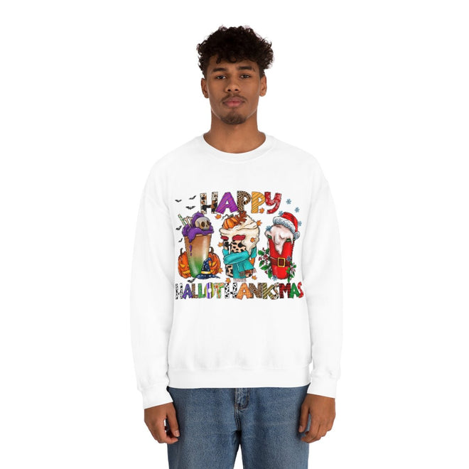Funny Happy Hallothanksmas Coffee Lover Western Sweatshirt | Farmhouse World