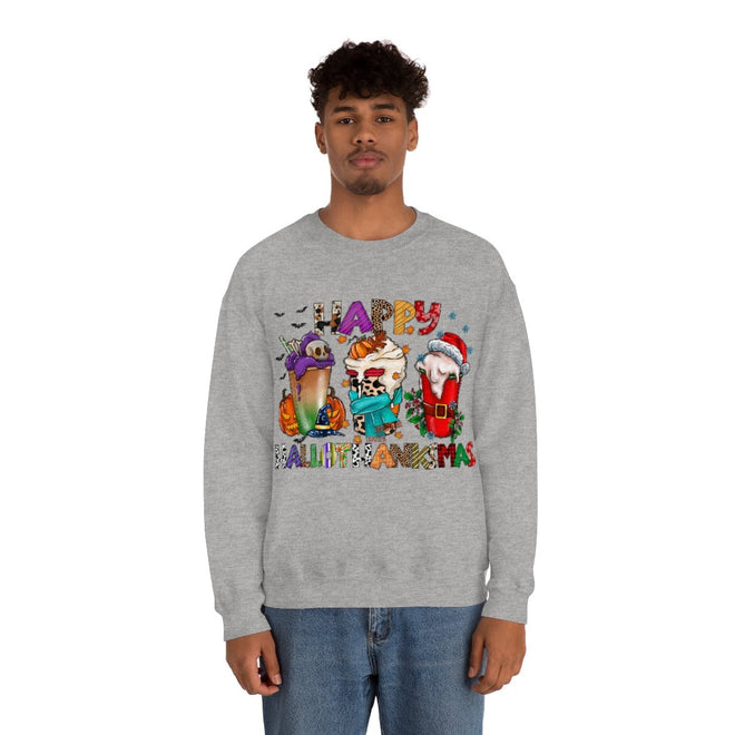 Funny Happy Hallothanksmas Coffee Lover Western Sweatshirt | Farmhouse World