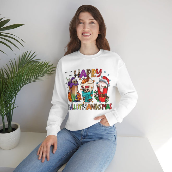 Funny Happy Hallothanksmas Coffee Lover Western Sweatshirt | Farmhouse World